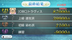 Post-game scores, including winner bonus